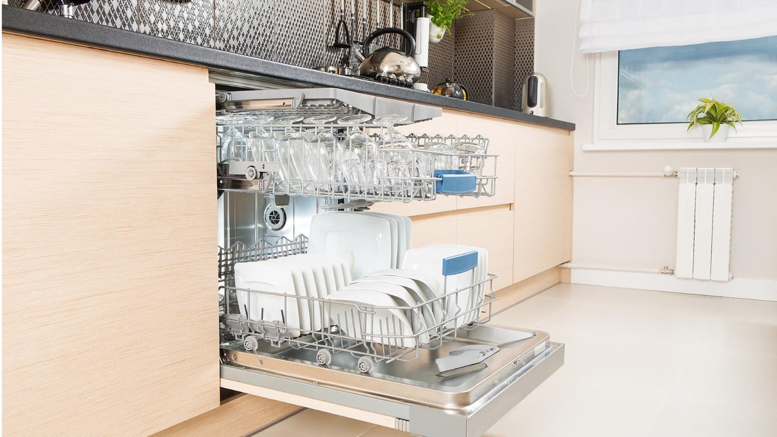 Dishwasher loaded with dishes